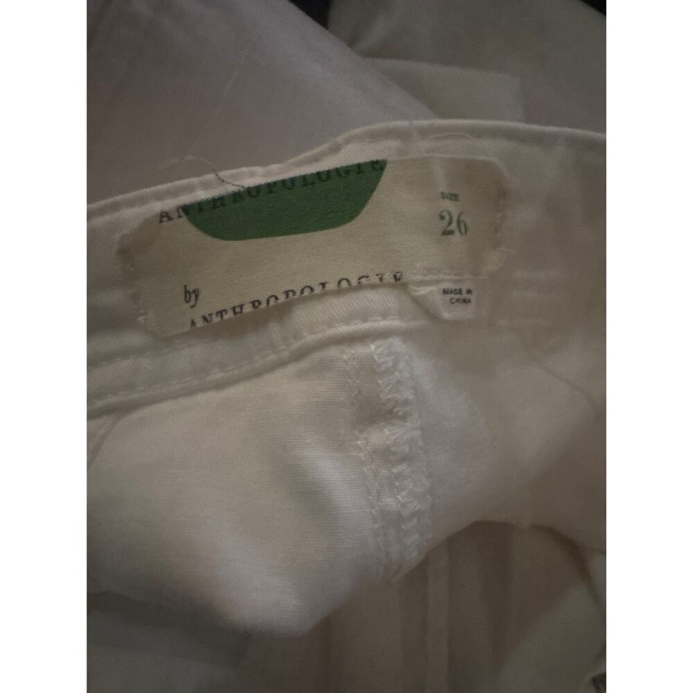 Anthropologie Cropped Pants Womens Sz 26 White Slight Flare Belted Utility Chino - Picture 7 of 8